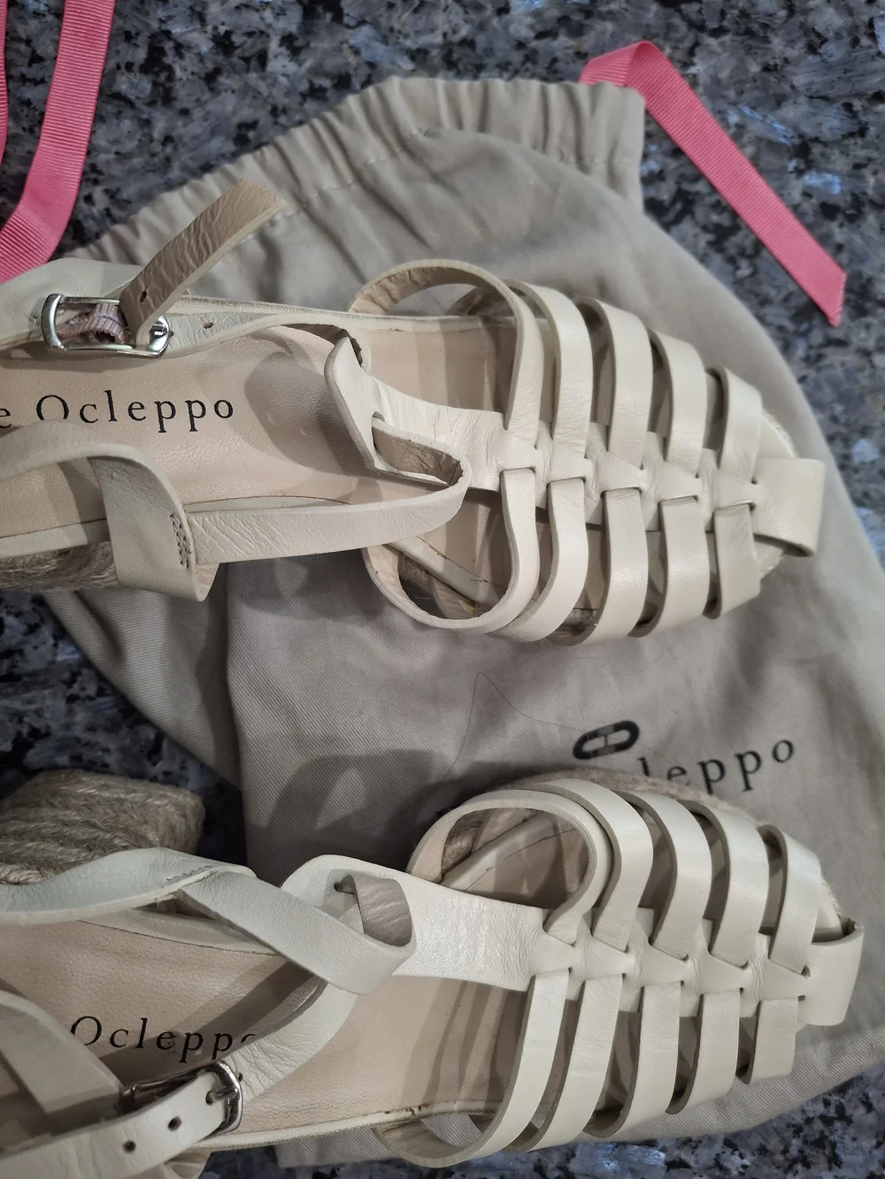 Dee Ocleppo Cream Woven Espadrille Sandals